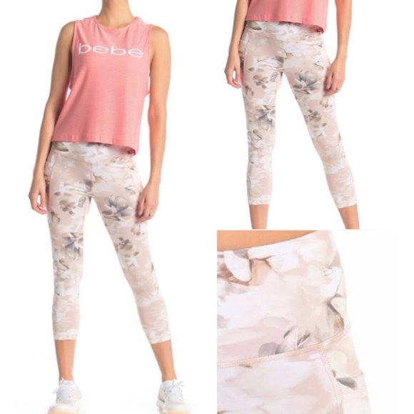 Bebe floral wide waistband cropped leggings szM - Picture 12 of 13